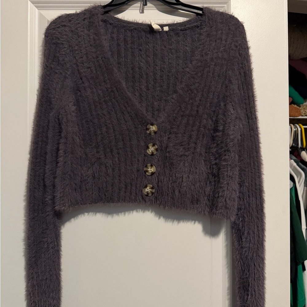 Sky and Sparrow Fuzzy Charcoal Cardigan